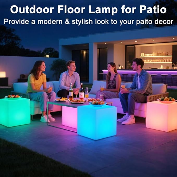 20-in LED Cube Chair, Dimmable RGB Color Changing Light Cubes w/Remote, Versatile Large LED Cube Seat, Rechargeable Light Table Waterproof Outdoor Floor Lamp, Ideal Home Garden Patio Pool Party Decor