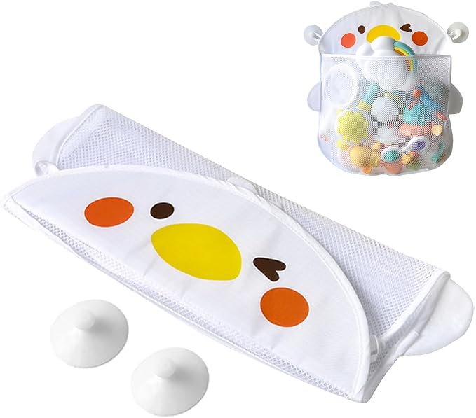 EMVANV Mesh Bath Toy Organizer，Wth 2 Suction Cups Hanging Mesh Bathtub Toy Holder for Kids and Baby Compatible with Bath Toy Storage(White)