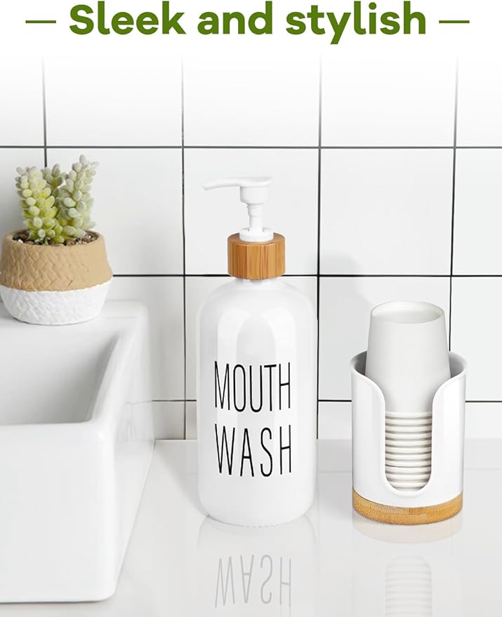 Bathroom Cup Dispenser - Small Cup Holder for Dixie 3 oz Bathroom Cups, Mouthwash Cups, 3 4 Ounce Cup Dispenser - PC/Bamboo, White, Pack of 1