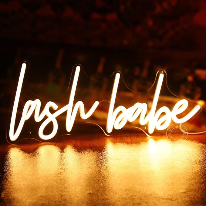 SYLHOME Lash Babe Neon Light Sign Lashes Beauty Salon Gorgeous Lady Girls Bedroom Wall Decor Sign Eyelash for Party Birthday Decoration USB 5V 15.8"X6.5" Warm White