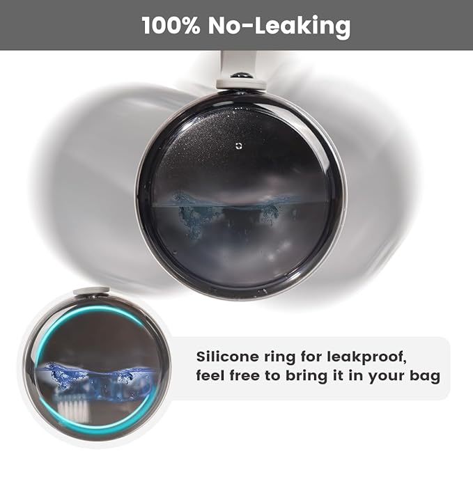 Leak Proof Travel Denture Bath Case for Full Dentures, Denture Cups for Soaking Dentures, Denture Container Cups with Brush for Dentures, Aligner, Retainers, Mouth Guard (Gray)