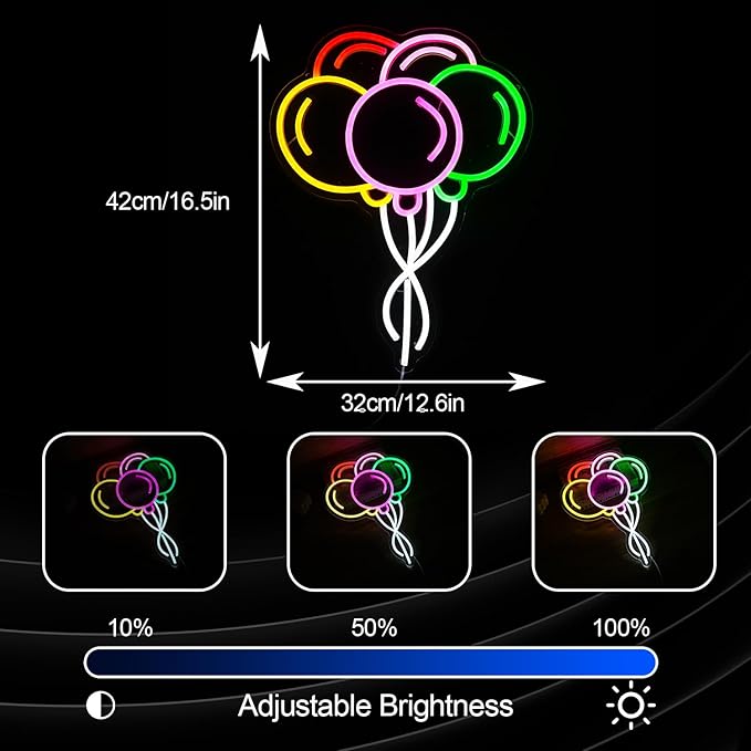 Balloon Neon Sign Beautiful Balloon Led Sign Neon Light for Wall Decor Dimmable USB Powered Multicolored Balloon Light Up Sign for Home Kids Room Wedding Birthday Party Wall Aesthetic Decor