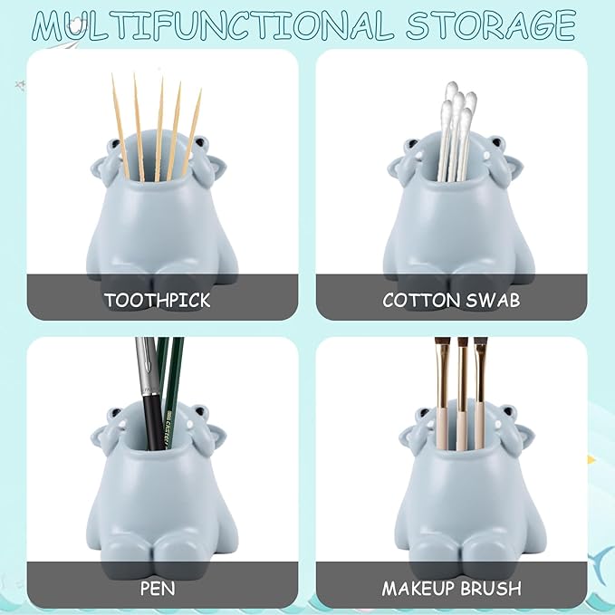 Cute Animal Toothbrush Holder - Hippo Pen Pencil Holder,Mini Resin Freestanding Storage Base for Box Pen Brush Toothpick Desktop Storage Container, Washroom Office Organizer Accessories (Hippo)