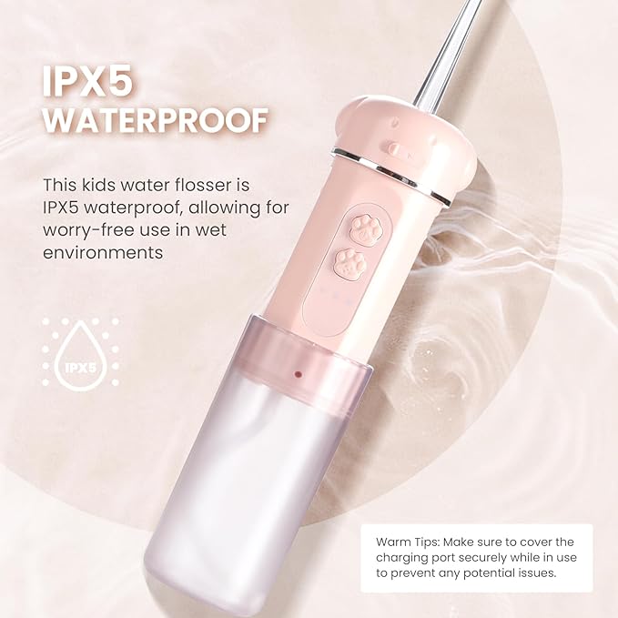 Kids Water Dental Flosser, Portable Water Flosser for Teeth 150ML Rechargeable Oral Irrigator with 3 Modes & 4 Nozzles, IPX5 Waterproof for Home and Travel