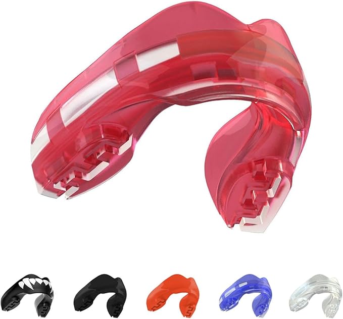 SAFEJAWZ Mouthguard for Braces, Upper & Lower Protection Remoldable Mouth Guard with Case for Boxing, Basketball, Football, MMA, Lacrosse, Hockey and All Contact Sports One Size (Ice Pink)