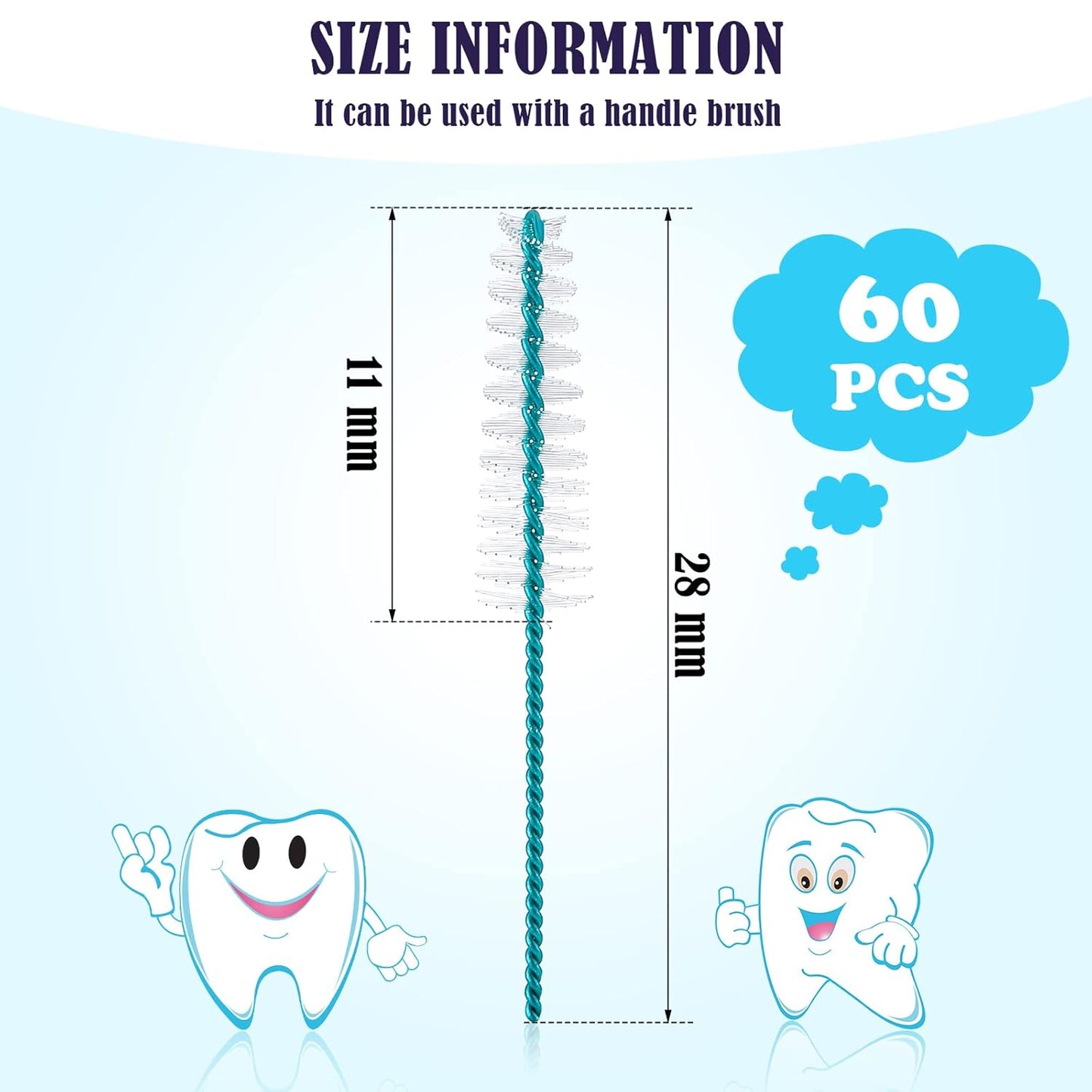 Interdental Brush Soft Dental Picks Tooth Floss Interdental Brush Betweens Refills White Refills for Tooth Cleaning(Small,60 Pieces)