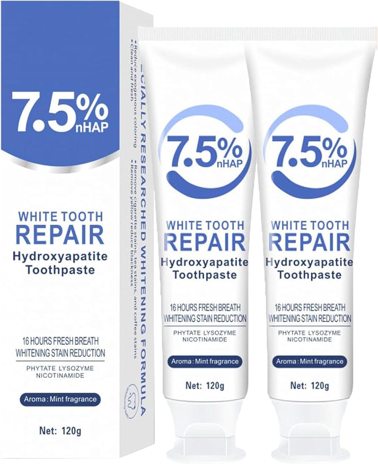 7.5% Hydroxyapatite Toothpastes for Enamel Protection & Tooth Strengthening, 7.5% Hydroxyapatite Toothpaste White Tooth Repair, Fluoride-Free Formula with Gentle Mint, Fresh Breath (2)