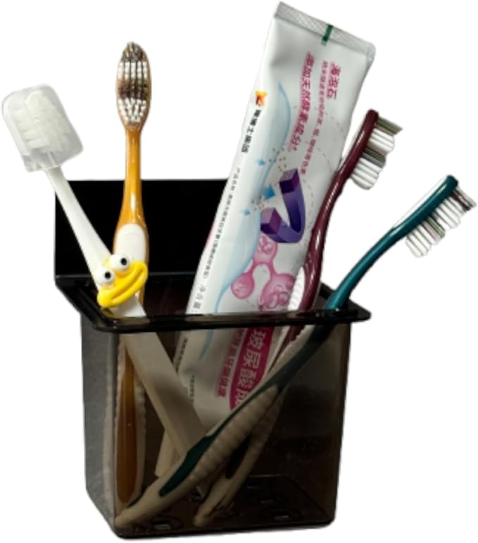Toothbrush Holder Toothpaste Holder with Wall Mount for Family, Metal Frame & Plastic Black Bathroom Organizer Set with Adhere Tape for Bathroom Toothbrush Toothpaste Floss Razor -one Pack