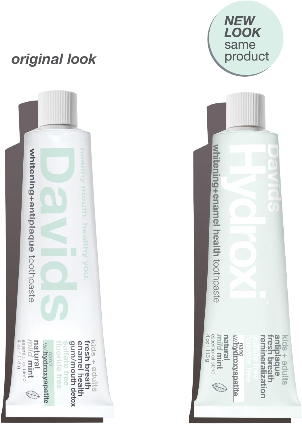 Davids Hydroxi Mild Mint Fluoride Free Nano Hydroxyapatite Toothpaste for Enamel Health & Whitening, Antiplaque, SLS Free, Kid Friendly Gentle Mint Flavor, 4 oz, Made in USA