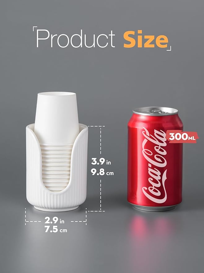 Bathroom Cup Dispenser, 3oz-4oz Ceramic Paper Cup Holder, Small Countertop Mouthwash Dixie Cups Accessories, for Vanity Countertops, Bathroom, Kitchen, and Dining Room