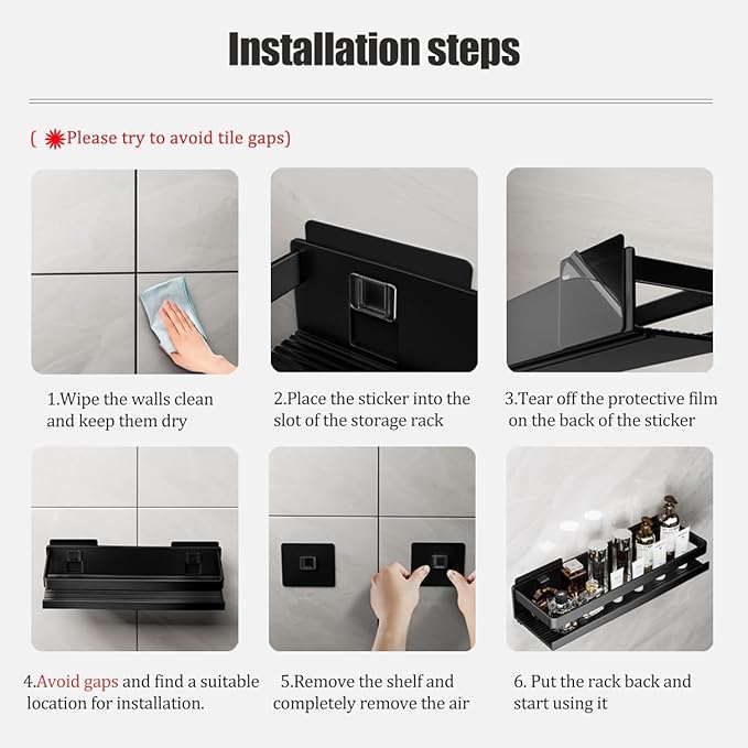 Shower Shelf 3 Pack - Bathroom Shower Shelf Rust-Proof Aluminum Adhesive Installation No Drilling Required, Suitable for Bathroom Storage and Home Decoration