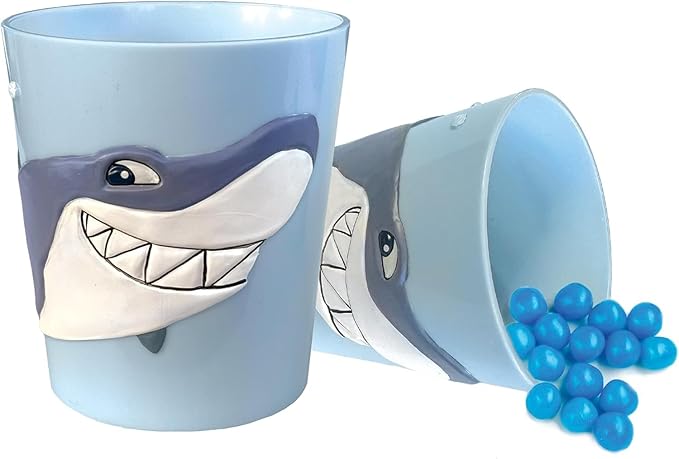 Lily's Home 3D Great White Shark Tumbler, Fun Novelty Reusable Toddler and Kids Cup, Bathroom Rinse Cup, BPA-Free Plastic, Ideal for Kids 3-6, Unbreakable and Shutterproof.(2, Shark) 10 Ounce