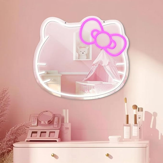 Anime Mirror Vanity, Neon Sign Stuff Room Decor, Neon LED Wall Mirror, Vanity Mirror with Remote for Makeup Mirrors, Bedroom, Teen Girl Children Gift for Birthday Christmas Halloween Thanksgiving