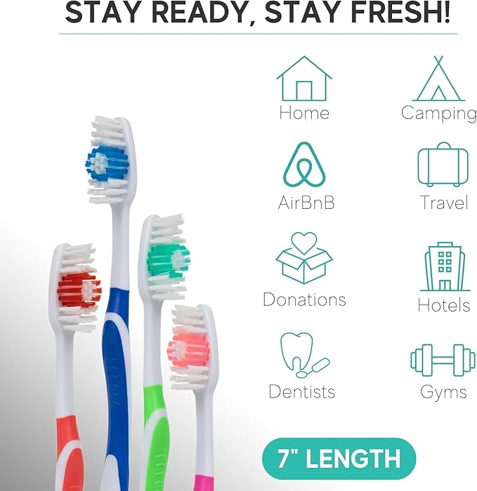 Bulk Toothbrushes Pack - 100 Individually Wrapped Toothbrushes Bulk for Travel, Hotels, Relief Missions, and Donations - Bulk Disposable Toothbrush Pack Adults and Kids