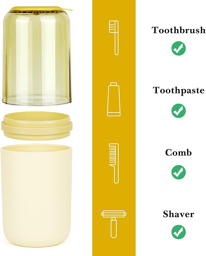 Toothbrush Travel Case, Plastic Travel Toothbrush Holder with Drain Hole, Portable Toothpaste Toothbrush Storage Container Box for Traveling, Camping, Gym, Bathroom (Light Yellow)
