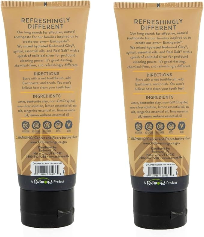 Redmond Earthpaste - Natural Non-Fluoride Toothpaste, 4 Ounce Tube (2 Pack, Lemon Twist)