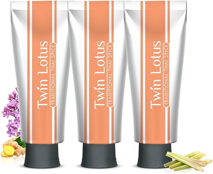 Twin Lotus Natural Herbal Thai Flavor Toothpaste, Fluoride Free,Non GMO,Nature Curcumin Clove Toothpaste,Improve Oral Health Remove Tartar,3.52oz 3 PKs