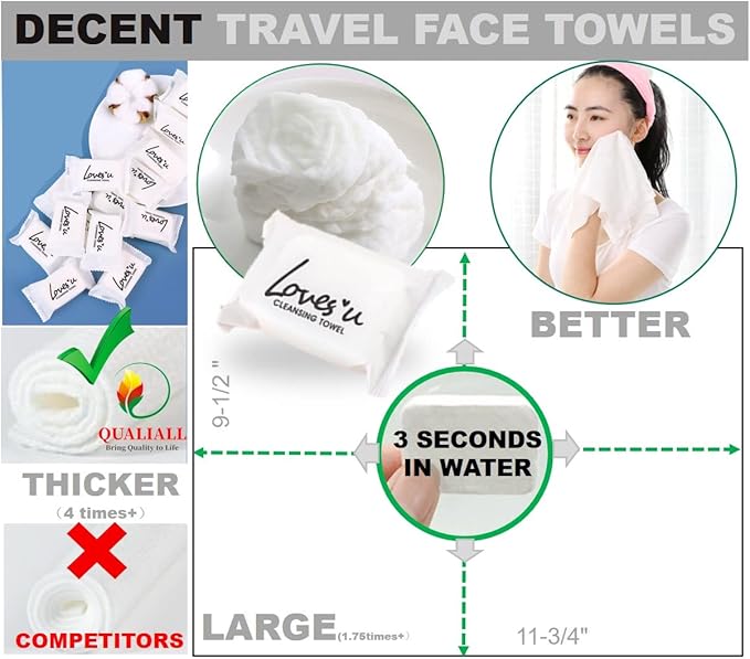 Compressed Washcloths Towels, Premium Disposable Wash Cloths for Travel Camping