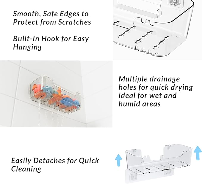 Bathtub Toy Storage – Clear Bath Toy Holder with Drainage Holes, Wall-Mounted No-Drill Organizer for Kids’ Tub Toys