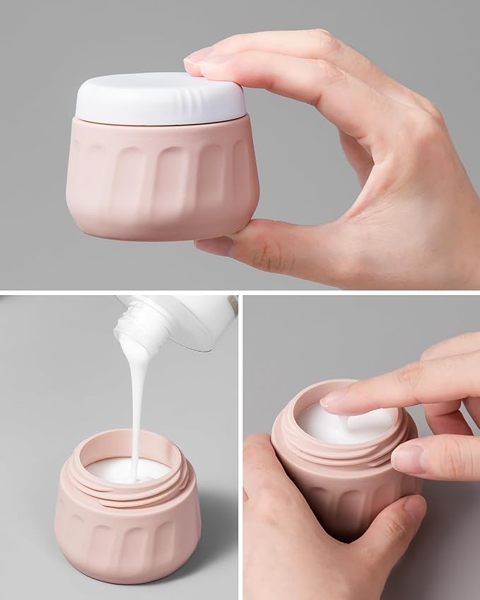 Travel Size Toiletries 8 Pack, TSA Approved 3oz Silicone Squeeze Bottles & Cream Jars with Clear Travel Bag