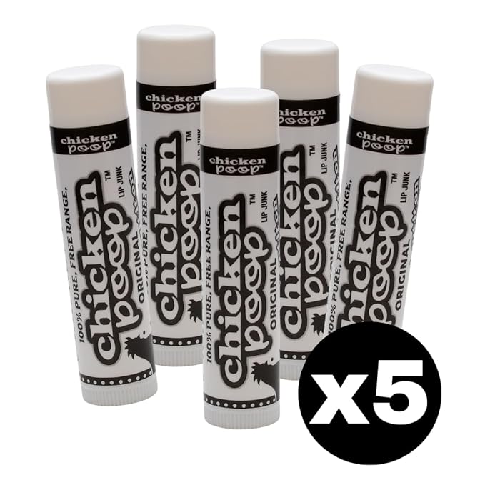 Chicken Poop® Lip Balm 100% Natural Moisturizer for Dry, Chapped Lips, 0.15 oz, (Original), Pack of 5