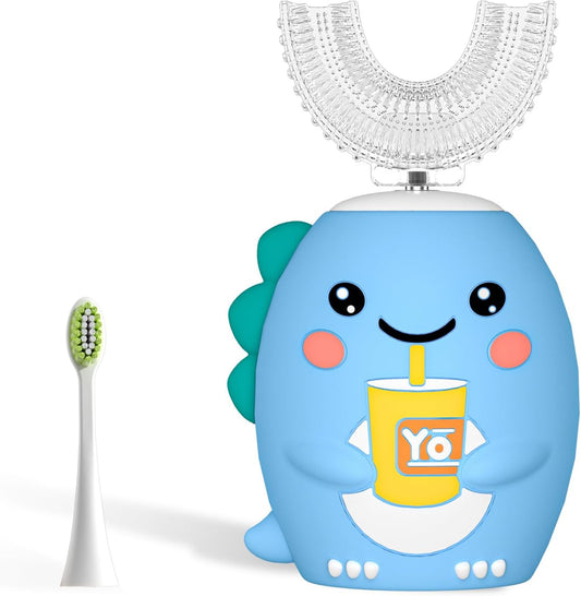 Kids U Shaped Electric Toothbrush，auto Sonic Baby Toothbrush，Cartoon Dinosaur 360-Degree Cleaning IPX7 Waterproof Design（2-7y）