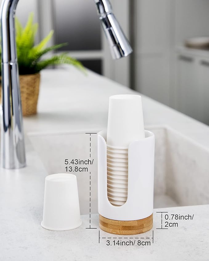 Ceramic Bathroom Cups Dispenser - 3-5 oz Disposable Paper & Plastic Bathroom Cups Holder - Mouthwash Cups Dispenser for Bathroom, Guest Toiletries, Countertop - BPA Free (White, 2 Pack)