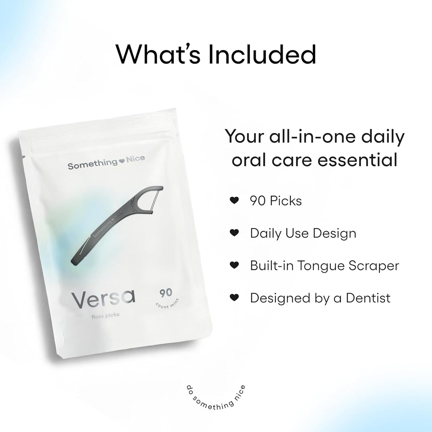 SOMETHING NICE Versa Floss Picks - Minty Fresh Twin Floss for Extra Strength with Mint Flavour - Dental Floss Picks with Tongue Scraper | Flossers with Xylitol for Enhanced Protection 90-Pack