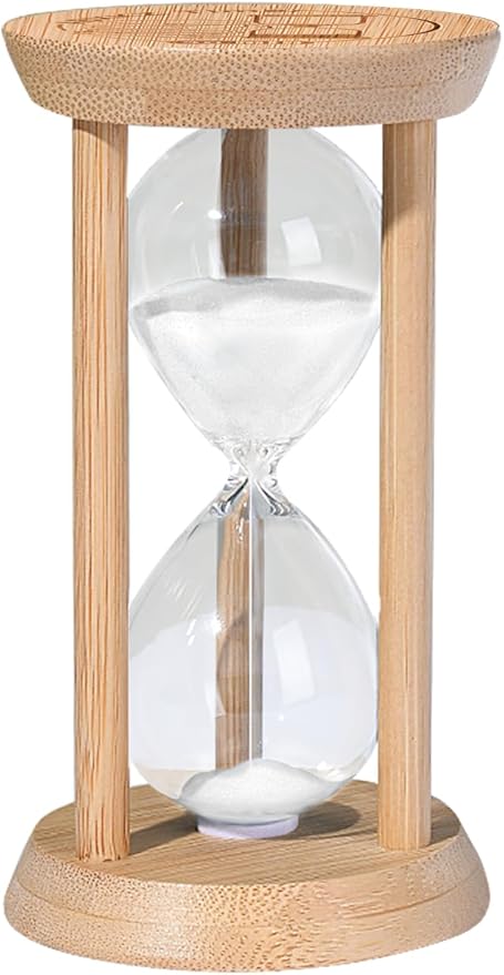 Hourglass 15 Minute,Wood Sand Timer 15 Min, Unbreakable Sandglass,Sand Watch for Study,Yoga,Cooking,Desk Decor & Gift,White