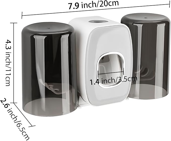 4 Slots Wall Mount Toothbrush Holder with Cover, Self Adhesive Toothbrush Storage Organizer for Shower, Toothbrush Hanger with 2 mouthwash Cups for Bathroom, Medicine Cabinet, Dorm (White)