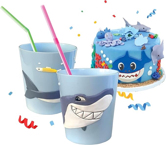 Lily's Home 3D Great White Shark Tumbler, Fun Novelty Reusable Toddler and Kids Cup, Bathroom Rinse Cup, BPA-Free Plastic, Ideal for Kids 3-6, Unbreakable and Shutterproof.(2, Shark) 10 Ounce