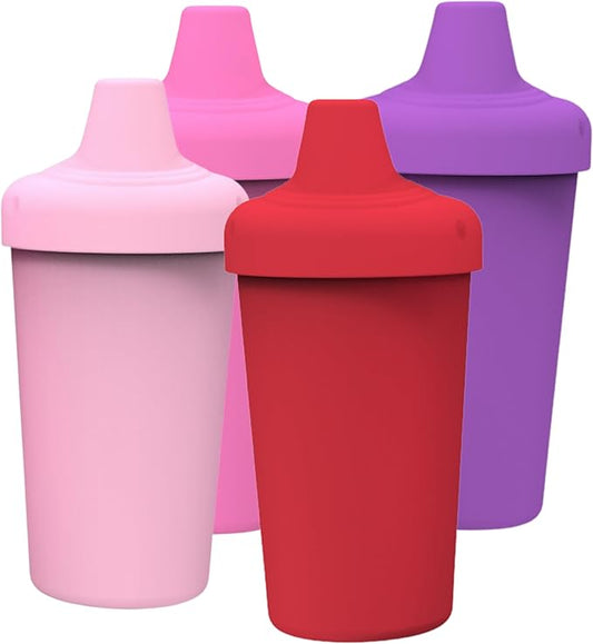 Avima Spill Proof Sippy Cups for Toddlers 1-3 Years - Bite Resistant & BPA Free Training Toddler Cups for Boys & Girls, 10 Oz, 4 Pack Set - Pinks, Red & Purple