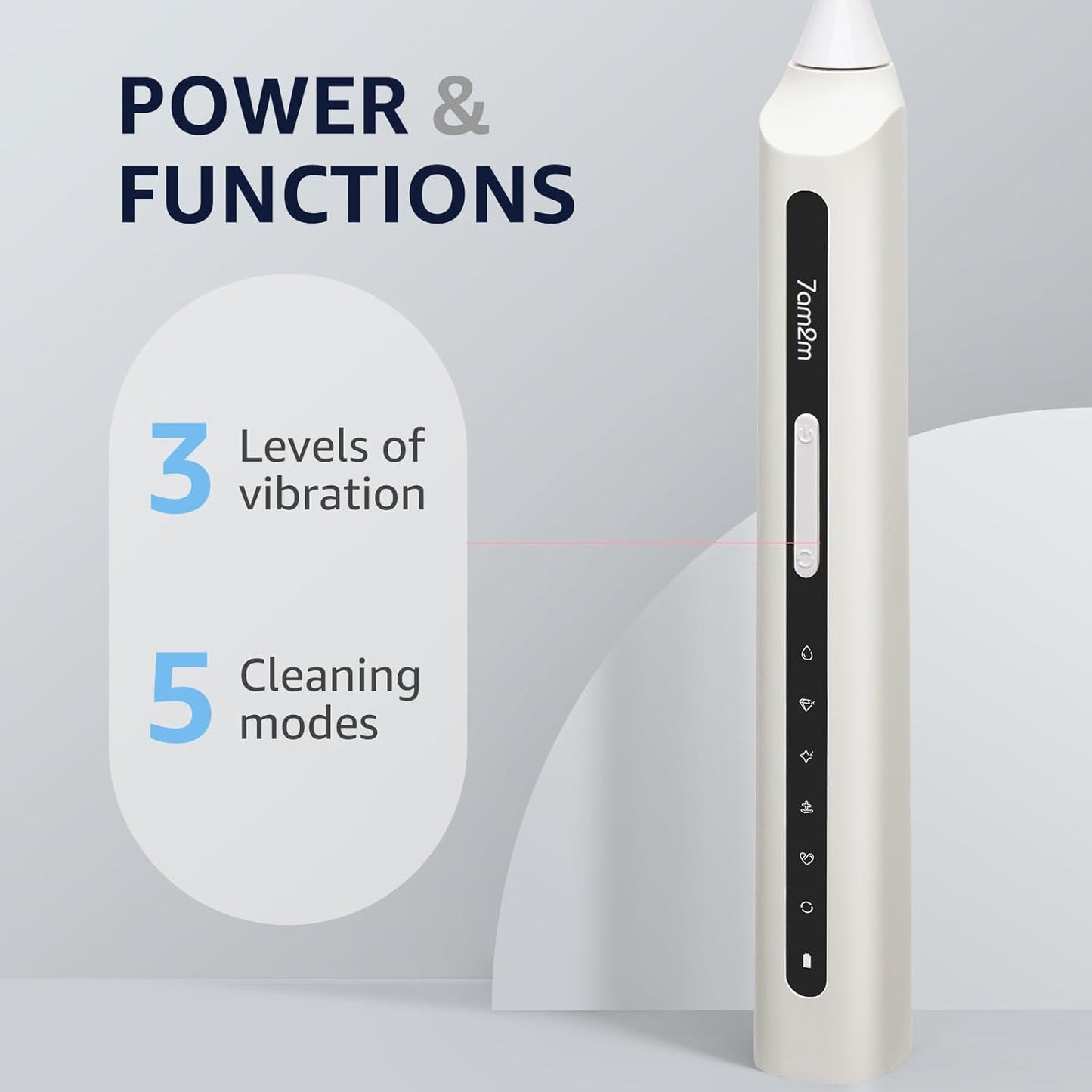 7AM2M Sonic Electric Toothbrush, High Power Rechargeable Toothbrushes, with 8 Brush Heads for Adults and Kids, 15 Adjustable Modes, Built-in 2-Minute Smart Timer, 4 Hours Fast Charge(White)