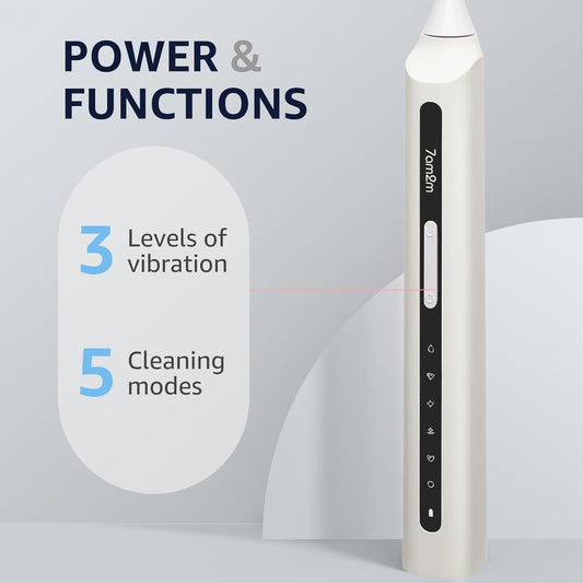 7AM2M Sonic Electric Toothbrush, High Power Rechargeable Toothbrushes, with 8 Brush Heads for Adults and Kids, 15 Adjustable Modes, Built-in 2-Minute Smart Timer, 4 Hours Fast Charge(White)