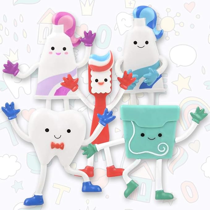 ArtCreativity Dental Bendable Assortment, Set of 5 Flexible Figurines, Stress Relief Fidget Toys, Goodie Bag Stuffers, Piñata Fillers, Party Favors for Kids, Dental Toys Giveaways