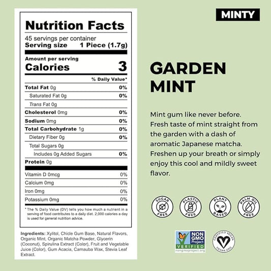 Refresh Gum, Xylitol, Natural, Sugar Free, Chewing Gum, Plastic Free, Natural Flavors & Organic Ingredients, Non GMO, Gluten Free, Vegan, 12 Count (Pack of 5), Garden Mint