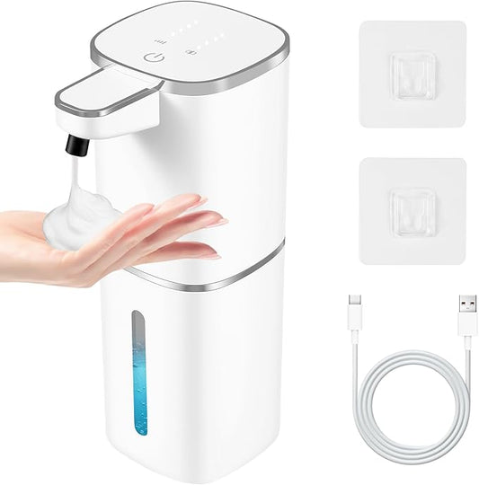 Automatic Foaming Soap Dispenser,Touchless Soap Dispenser,13.5oz/400ml Rechargeable Wall Mounted Smart Dispenser for Bathroom Kitchen,Easy for Toddlers(White)