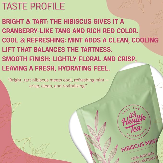 Hibiscus Mint Herbal Tea – 30 Tea Bags – Caffeine-Free, Antioxidant-Rich Blend for Heart, Immune & Digestive Support – Refreshing Herbal Infusion