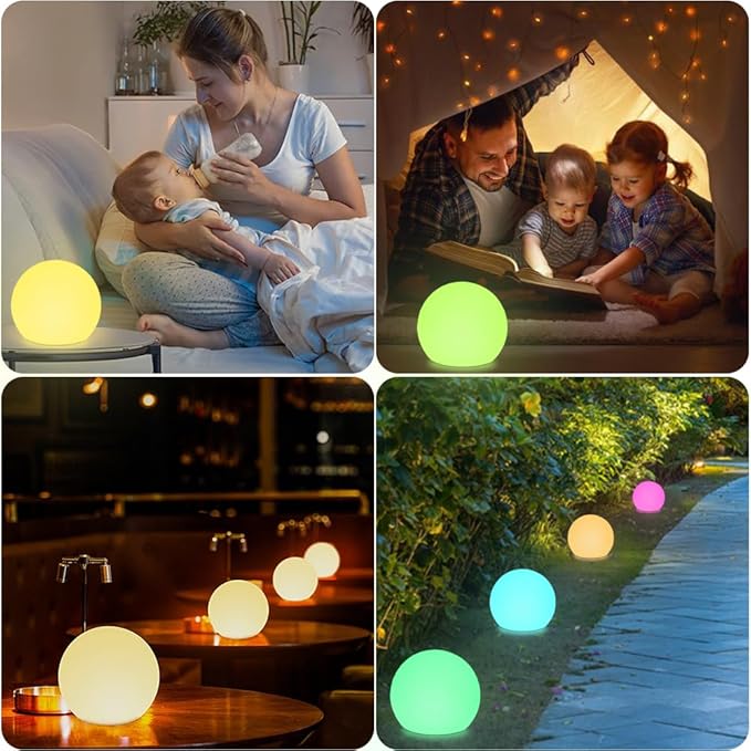 8-in LED Glowing Ball Light for Kid, 16 RGB Color Changing Globe Orb Night Light Mood Lamp w/Remote, Rechargeable Light Up Ball Dimmable Sphere Bedside Lamp, Great for Bedroom Garden Patio Party Decor