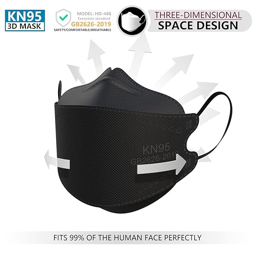 KN95 Face Masks 50 Pack, Breathable Comfortable and Disposable KN95 Mask, Black