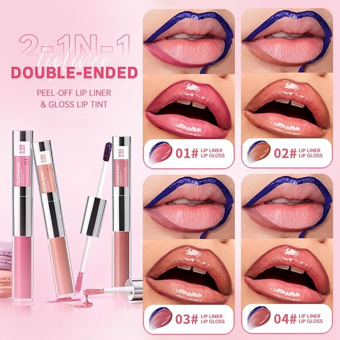 Dual-Ended Peel Off Lip Liner & Gloss Stain in Rose Pink – Tattoo-Like Peel Off Lip Stain Liner + Hydrating High Shine Lip Gloss, Long-Lasting Waterproof Smudge-Proof Duo for Plump Natural Pink Lips 1