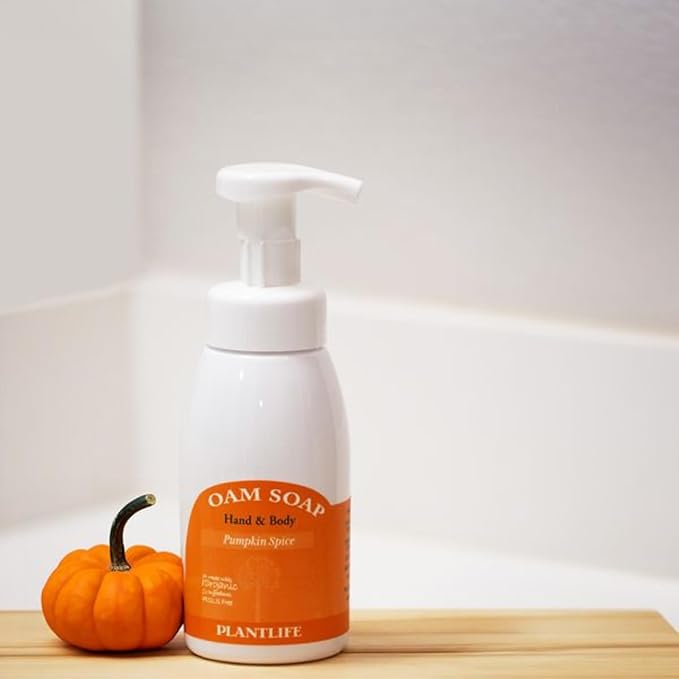 Plantlife Pumpkin Spice Foam Soap - Gentle, Moisturizing, Plant-based Foam Soap - Ideal for use as a Hand & Body wash, Shaving Cream, and Foaming Fun for Kids - Made in California 8.5 oz