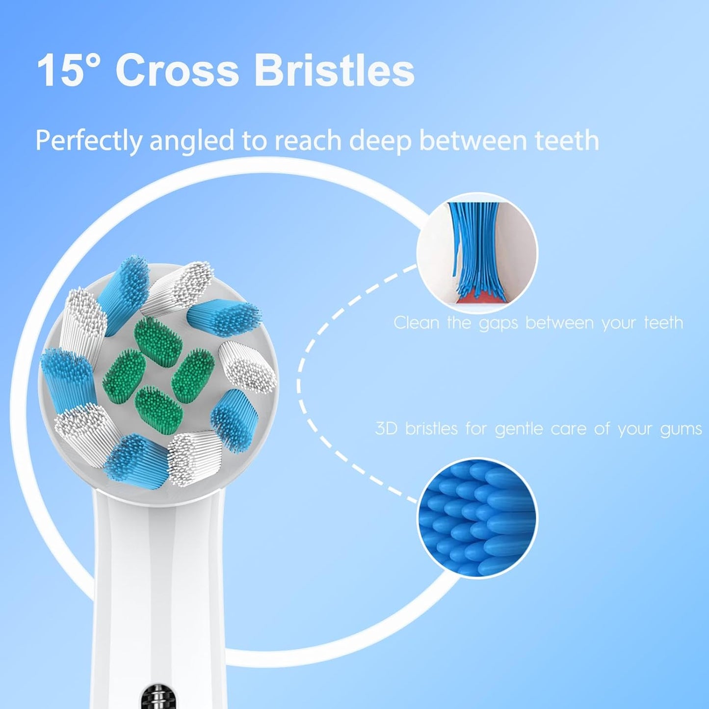 Replacement Heads Compatible with Oral B Electric Toothbrush, Superior Teeth Cleaning with Cross Bristles, 8 Count, White