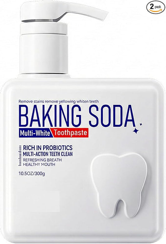 Baking Soda Toothpaste with Probiotics - Whitening Toothpaste Pump for Deep Stain Removal - Large 10.5oz (300g) Liquid Gel Toothpaste for Fresh Breath & Gum Care