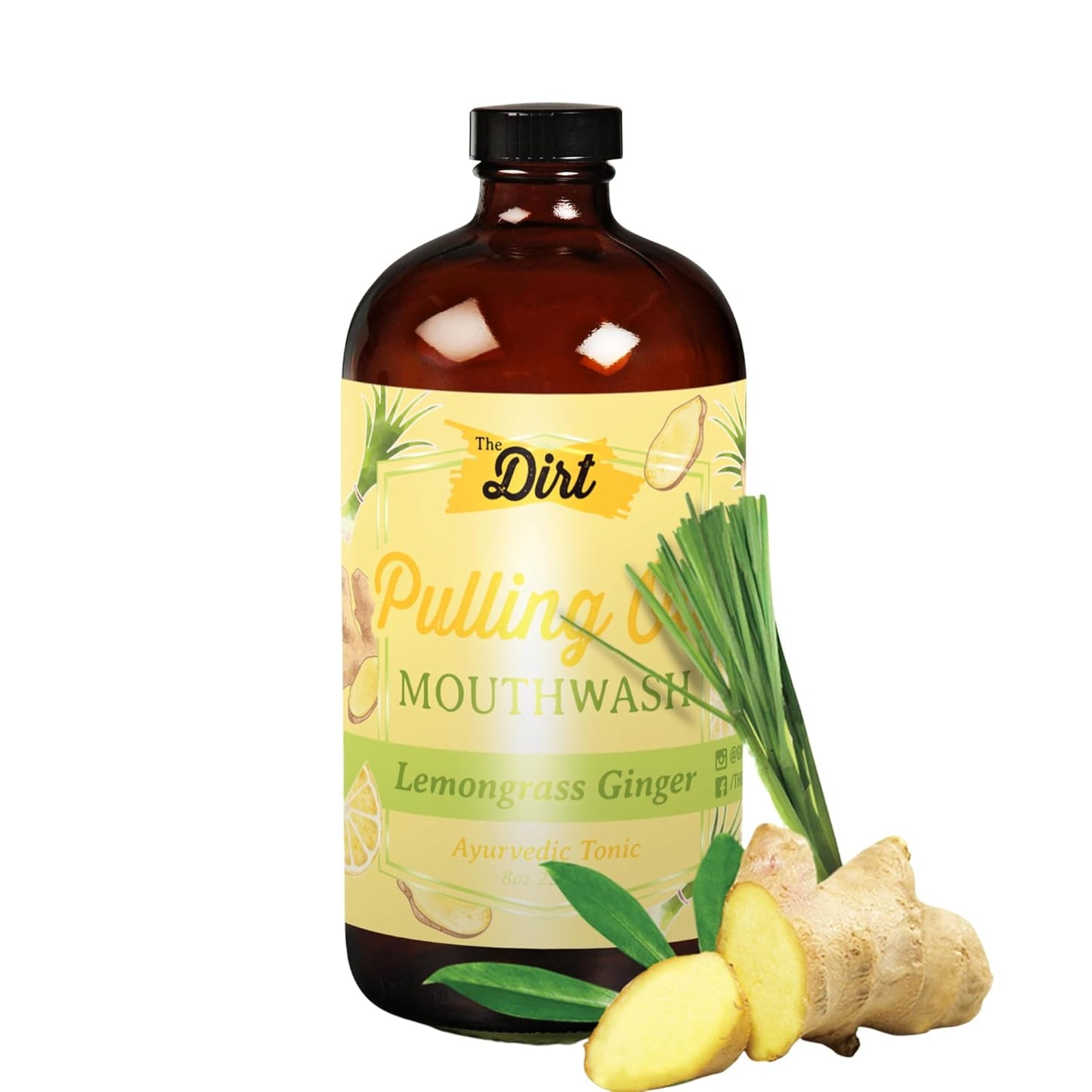 THE DIRT Oil Pulling Mouthwash - Gluten Free - Removes Plaque, Tartar, Bad Breath & Whitens Teeth (Lemongrass & Ginger, 8 Ounce)