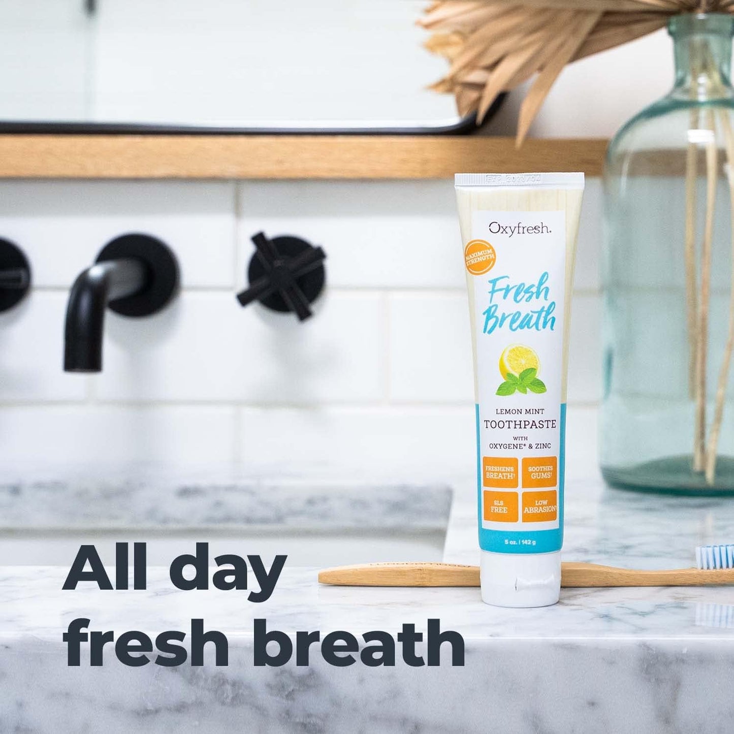 Oxyfresh Premium Maximum Fresh Breath Lemon Mint Toothpaste - Clean Teeth & Fresh Breath - Natural Essential Oils & Natural Xylitol to Help Fight Tartar - SLS & Fluoride Free, 3-5oz