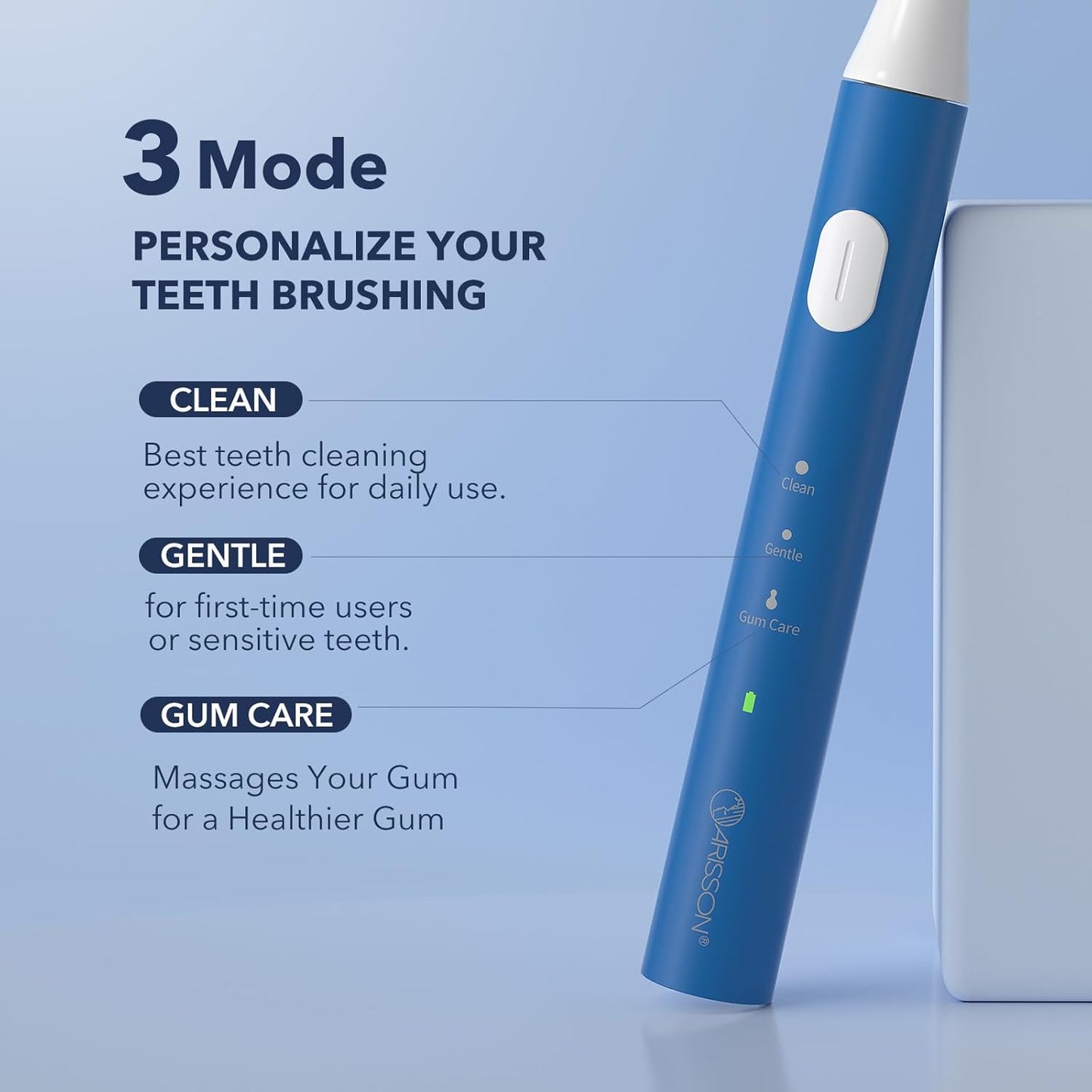 ARISSON Sonic Electric Toothbrush for Adults and Kids, 40,000 VPM Power Toothbrush, 1.5H Fast Charge Ultrasonic Electric Toothbrushes with 2 Minutes Smart Timer, White on Azure Blue
