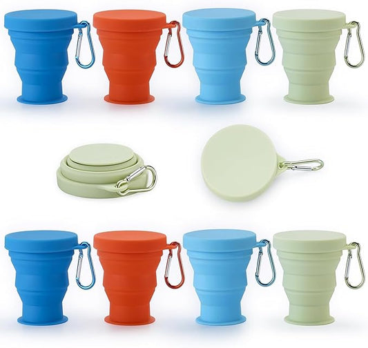 GUANCI Silicone Collapsible Travel Cup Set Silicone Folding Camping Cup with Lids Foldable Drinking Cup Sets Portable Dishwasher Safe for Outdoor Hiking Travel Sport