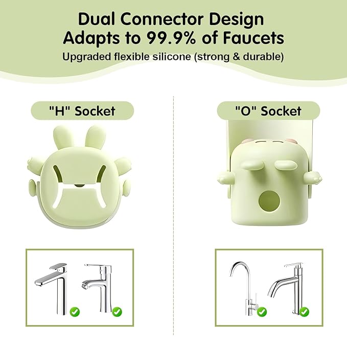 Faucet Extender Silicone Faucet Extender Temperature Sensitive for Toddlers Silicone Sink Extender Babies Kids Children (Green/Happy Rabbit)