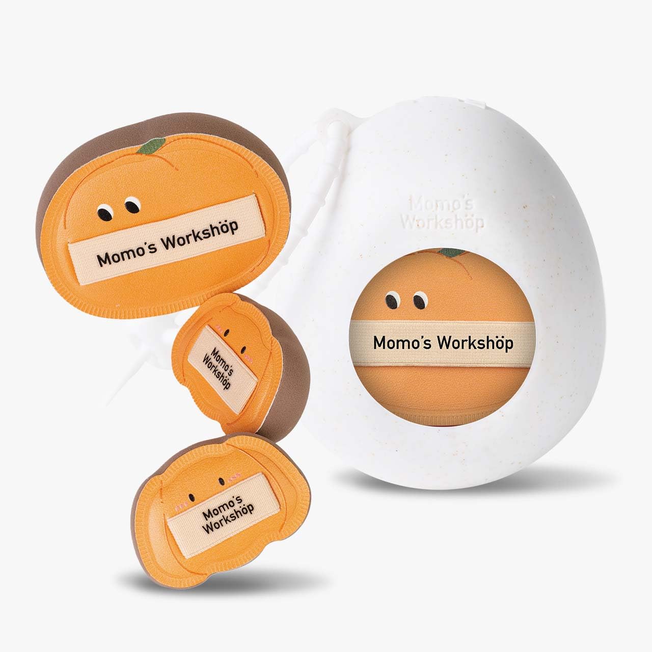 Momo's Workshop Pumpkin Makeup Sponge Set (3pcs) - Large & Small Cushion Puffs for Halloween Themed,Rubycell Material for Flawless Foundation Application, Travel-Friendly & Storage Case